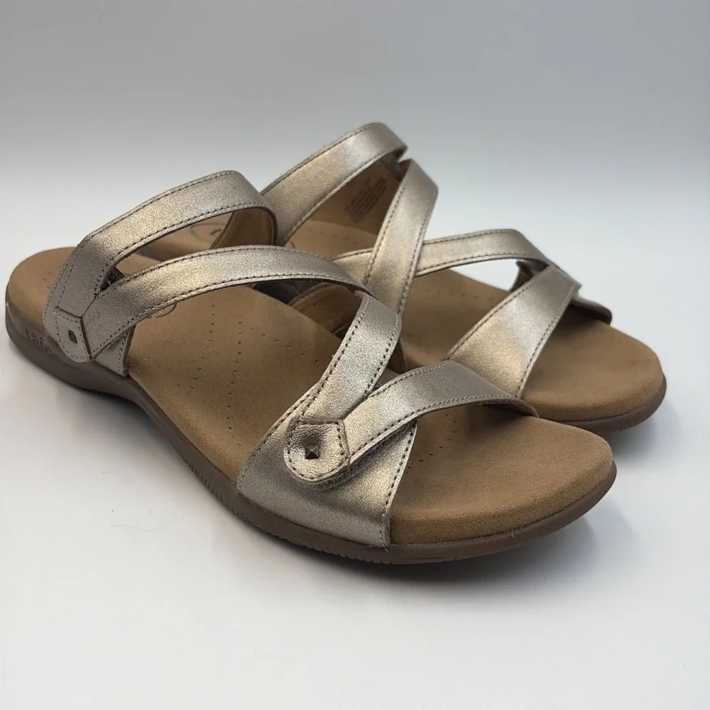 Taos Double U Strappy Slide Sandals Women's Size 8 Champagne Leather